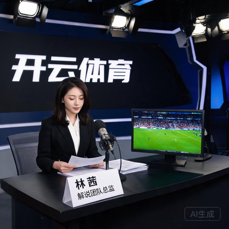 开云体育解说团队总监林茜，在演播室进行赛前准备