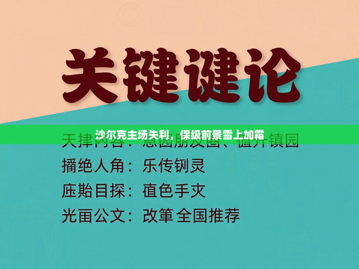 沙尔克主场失利，保级前景雪上加霜